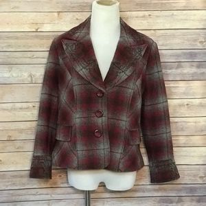 NWOT Tribal Burgundy and Grey Plaid Jacket